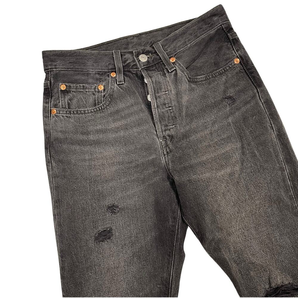 Levi Strauss &Co Black 501 Jeans Skinny ButtonFly Premium Denim Distressed 26x28 - Picture 3 of 11